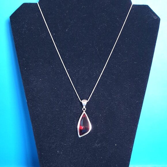 2'' Elegant Vintage 925 Sterling Silver Baltic Cherry Amber Modernist Pendant - Picture 10 of 11